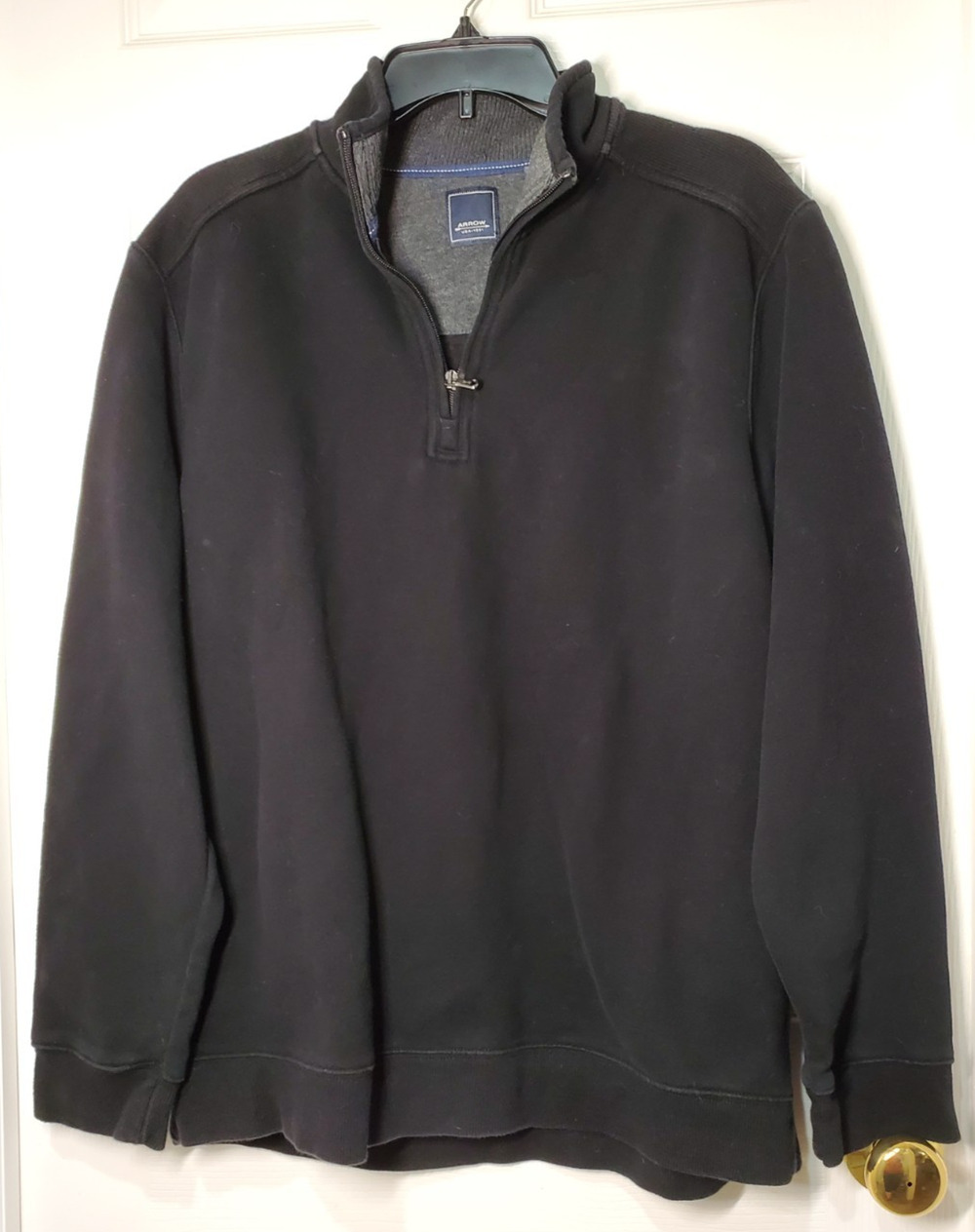 Arrow USA 1851 Mens Quarter Zip Pullover Sweater Black Size Large Cotton Blend